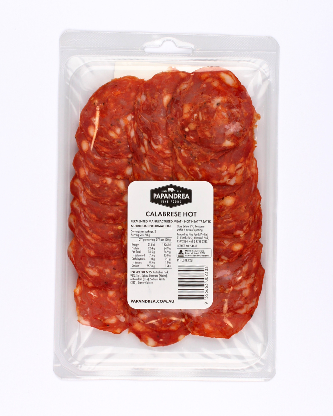 Calabrese Hot Salami - Sliced 100g
